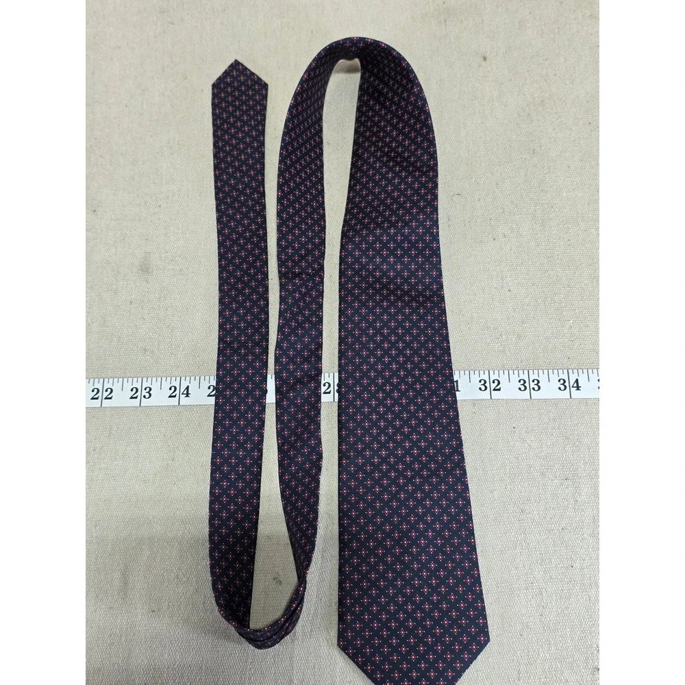 Hunters Bay Mens Navy Blue Red Geometric Diamond Silk Necktie Business Tie